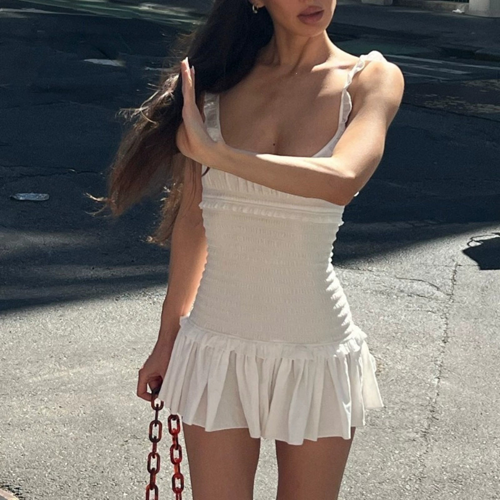 Zara Spring Ruffle Strap Pleated Mini Dress - Picture 4 of 6